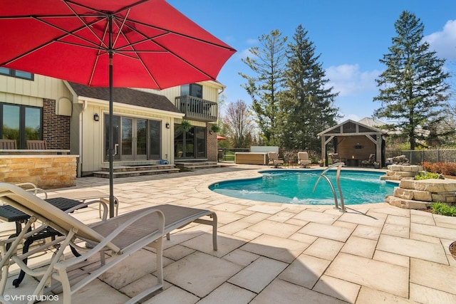 22846 W Lochanora Dr, Hawthorn Woods, IL 60047 - view of pool with a gazebo, french doors, a patio, and fence