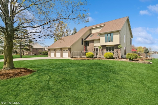 22846 W Lochanora Dr, Hawthorn Woods, IL 60047 - view of front of property featuring brick siding, concrete driveway, a front yard, roof with shingles, and a garage