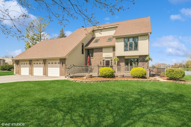 22846 W Lochanora Dr, Hawthorn Woods, IL 60047 - view of front facade with brick siding, concrete driveway, a garage, and a front lawn