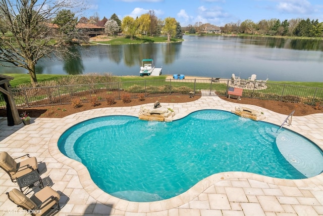 22846 W Lochanora Dr, Hawthorn Woods, IL 60047 - view of pool featuring fence, a water view, and a patio