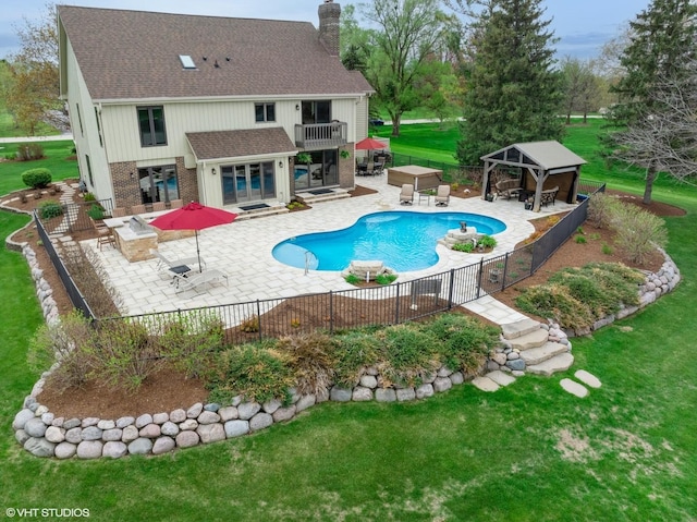 22846 W Lochanora Dr, Hawthorn Woods, IL 60047 - view of swimming pool with a gazebo, outdoor dining space, a patio area, and a hot tub