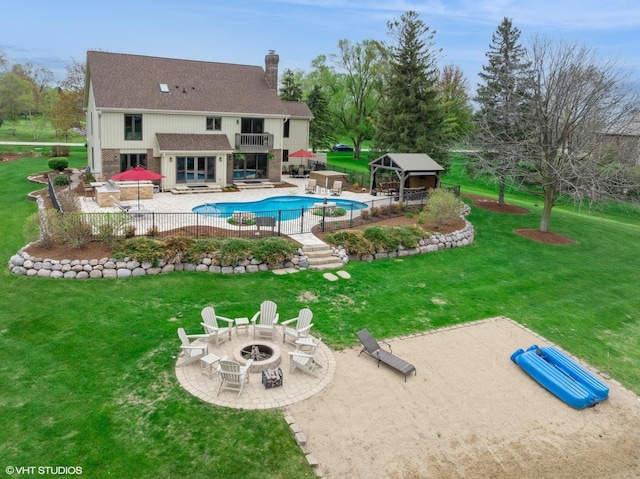 22846 W Lochanora Dr, Hawthorn Woods, IL 60047 - back of house with a fire pit, a gazebo, a yard, and a patio area