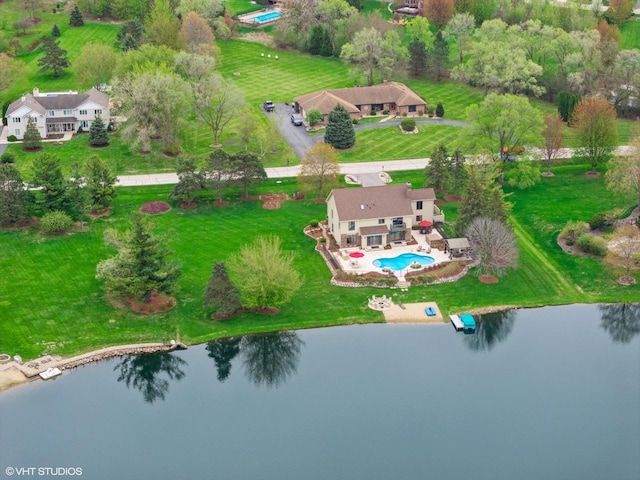 22846 W Lochanora Dr, Hawthorn Woods, IL 60047 - aerial view of a pool and a nearby body of water