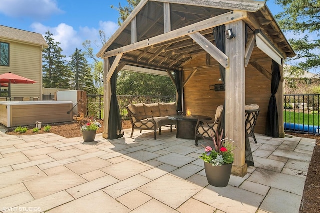 22846 W Lochanora Dr, Hawthorn Woods, IL 60047 - view of patio / terrace featuring fence and an outdoor living space with a fire pit