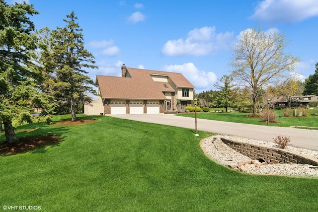 22846 W Lochanora Dr, Hawthorn Woods, IL 60047 - view of front of home featuring driveway, a chimney, a front yard, a garage, and roof with shingles
