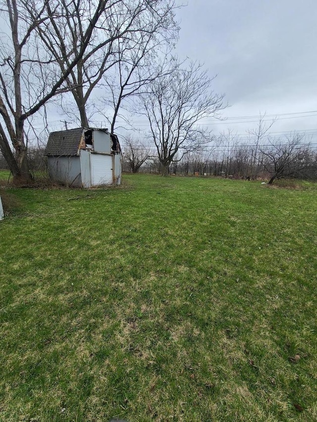 view of yard featuring a storage shed and an outbuilding