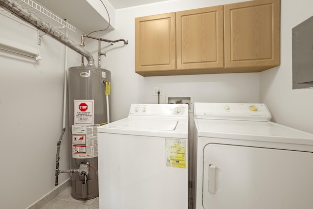 924 Coach Rd Unit 1, Palatine, IL 60074 - laundry room with water heater, separate washer and dryer, cabinet space, electric panel, and light tile patterned flooring