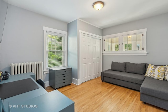 406 S Evergreen Ave, Arlington Heights, IL 60005 - living room with radiator, an office area, and light wood-style floors