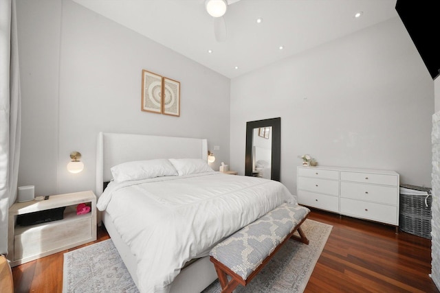 2041 W Division St Unit 304, Chicago, IL 60622 - bedroom featuring recessed lighting, ceiling fan, wood finished floors, and a towering ceiling