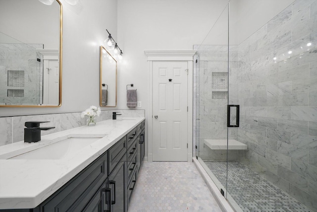 2041 W Division St Unit 304, Chicago, IL 60622 - full bathroom featuring double vanity, a sink, and a shower stall