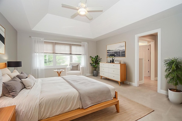 37 River Ridge Drive, Sleepy Hollow, IL 60118 - bedroom featuring a raised ceiling, light colored carpet, and a ceiling fan
