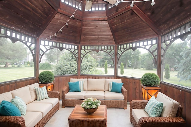 37 River Ridge Drive, Sleepy Hollow, IL 60118 - sunroom featuring track lighting, an outdoor hangout area, and a ceiling fan