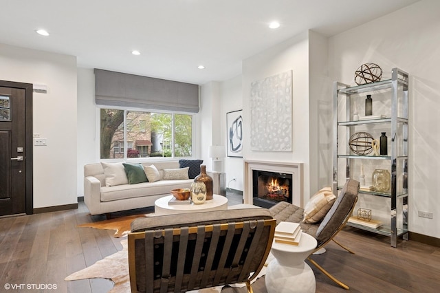 1333 N Bell Ave, Chicago, IL 60622 - living room featuring hardwood / wood-style floors, a glass covered fireplace, baseboards, and recessed lighting