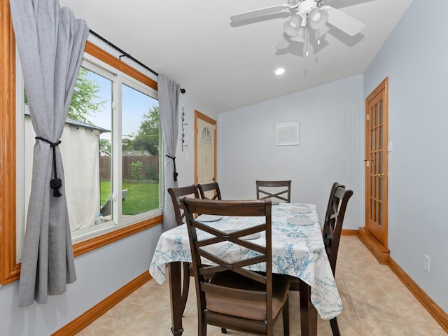 11554 S Neenah Ave, Worth, IL 60482 - dining room featuring light tile patterned floors, baseboards, ceiling fan, and recessed lighting