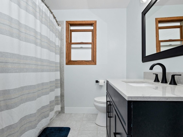 11554 S Neenah Ave, Worth, IL 60482 - full bath featuring vanity, toilet, tile patterned flooring, baseboards, and a shower with curtain