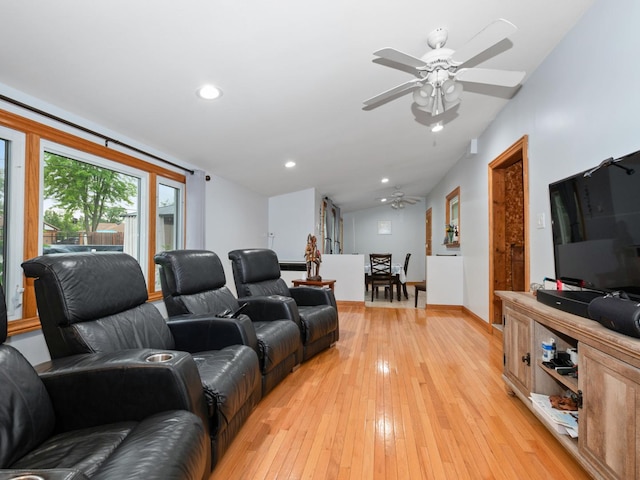 11554 S Neenah Ave, Worth, IL 60482 - living area with ceiling fan, light wood-type flooring, recessed lighting, lofted ceiling, and baseboards