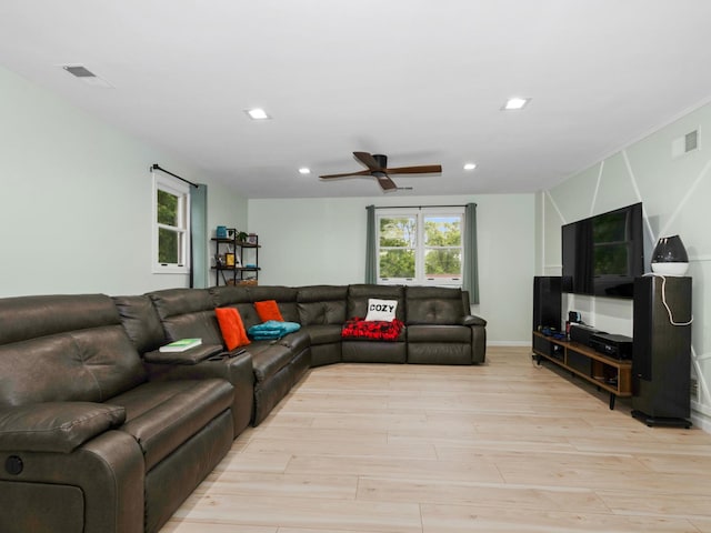 11554 S Neenah Ave, Worth, IL 60482 - living room with light wood finished floors, a ceiling fan, and recessed lighting
