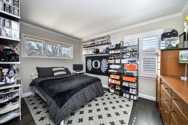 254 Spring Ave, Glen Ellyn, IL 60137 - bedroom with ornamental molding, baseboards, and dark wood finished floors