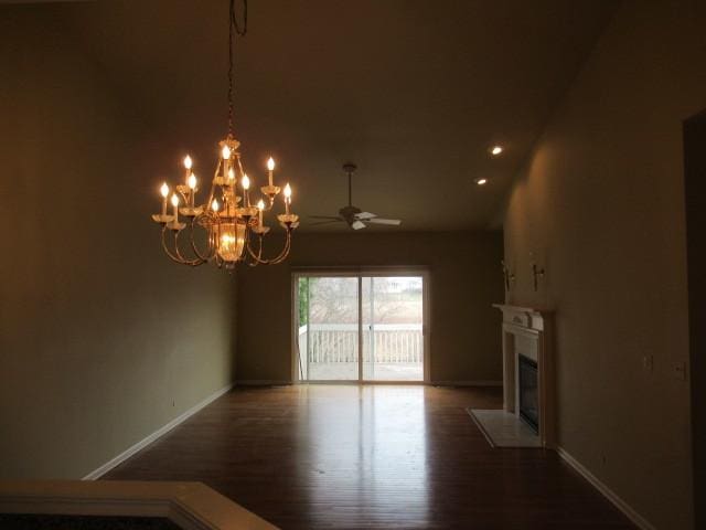 2844 Waterfront Ave, Algonquin, IL 60102 - unfurnished living room featuring a fireplace with flush hearth, baseboards, and wood finished floors
