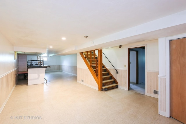1226 Strieff Ln, Flossmoor, IL 60422 - below grade area featuring wainscoting, stairway, and light flooring
