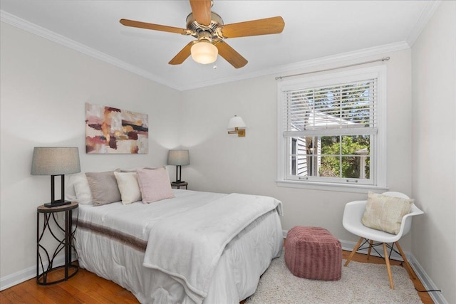 1945 Bosworth Ln, Northfield, IL 60093 - bedroom with wood finished floors, baseboards, ornamental molding, and a ceiling fan