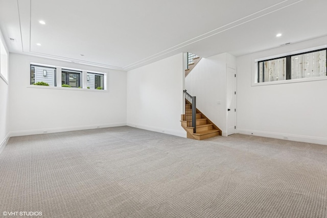 3846 N Bell Ave, Chicago, IL 60618 - spare room with stairs, light carpet, and recessed lighting