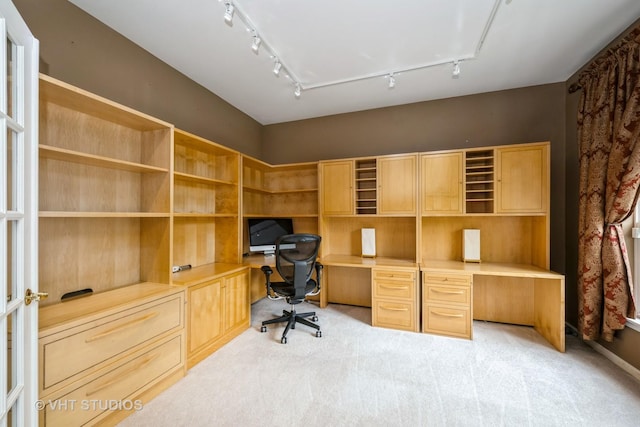 1641 Foster Cir, Algonquin, IL 60102 - home office featuring rail lighting, built in desk, and light colored carpet