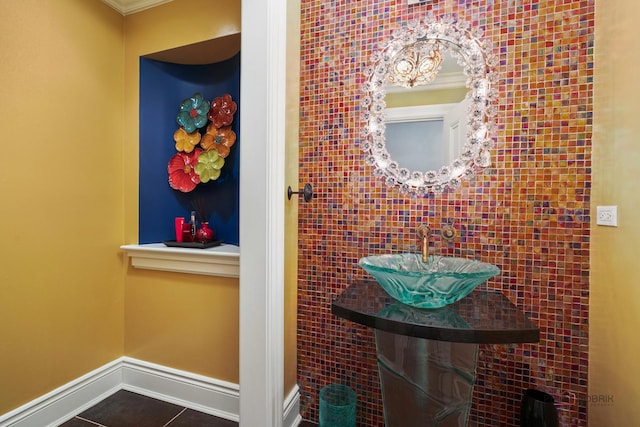 2426 Lexington Dr, Long Grove, IL 60047 - half bathroom featuring crown molding and tile patterned floors