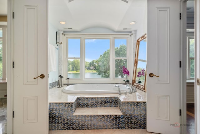 2426 Lexington Dr, Long Grove, IL 60047 - full bath with a bath, healthy amount of natural light, recessed lighting, and a water view