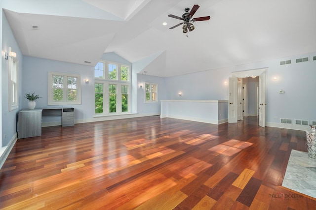 2426 Lexington Dr, Long Grove, IL 60047 - unfurnished living room with a ceiling fan, wood finished floors, and high vaulted ceiling
