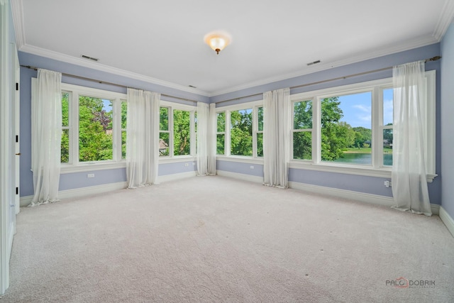 2426 Lexington Dr, Long Grove, IL 60047 - unfurnished sunroom with crown molding, healthy amount of natural light, carpet, and a water view