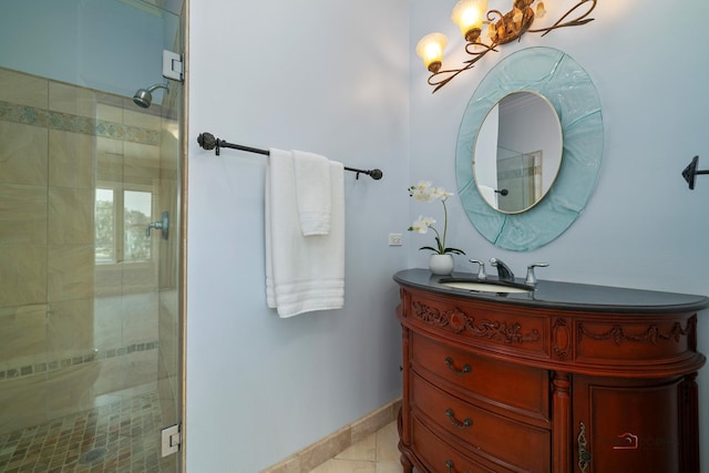 2426 Lexington Dr, Long Grove, IL 60047 - full bathroom with vanity, a stall shower, and a chandelier