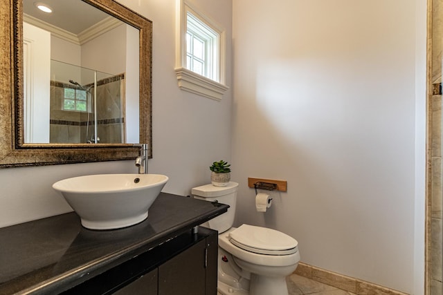 2426 Lexington Dr, Long Grove, IL 60047 - bathroom featuring crown molding, tile patterned flooring, vanity, and tiled shower