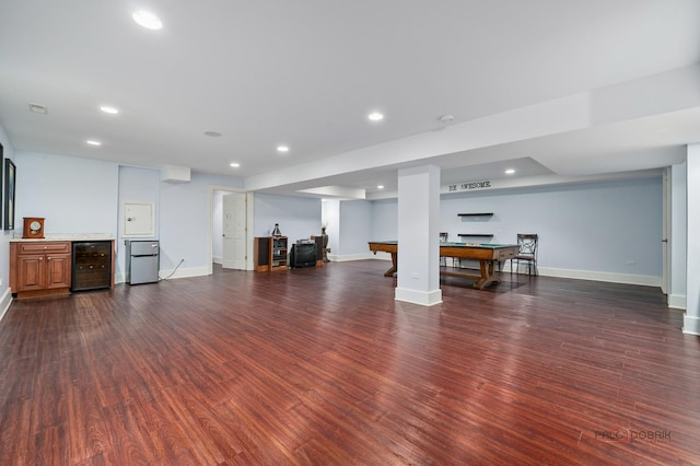 2426 Lexington Dr, Long Grove, IL 60047 - living room with beverage cooler, billiards, recessed lighting, and dark wood-style floors