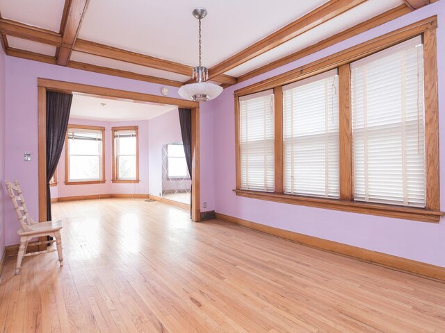 4249 W Melrose St, Chicago, IL 60641 - interior space featuring light wood finished floors, baseboards, beam ceiling, and coffered ceiling