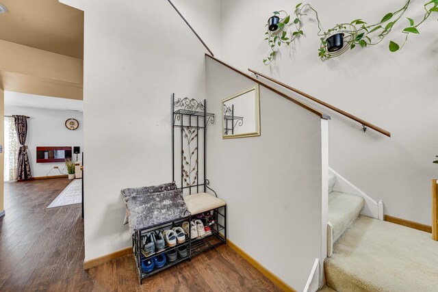 26247 N Green St Unit 2F, Mundelein, IL 60060 - stairs with baseboards and wood finished floors