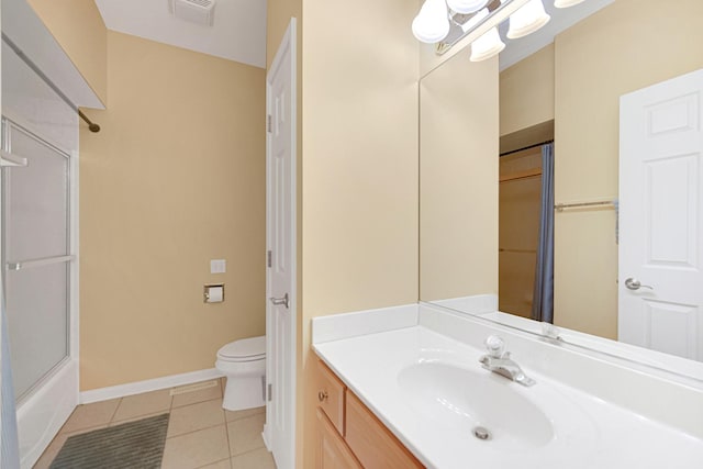 9154 Arbour Walk Dr, Frankfort, IL 60423 - full bathroom featuring tile patterned floors, toilet, vanity, baseboards, and shower / bath combination with glass door