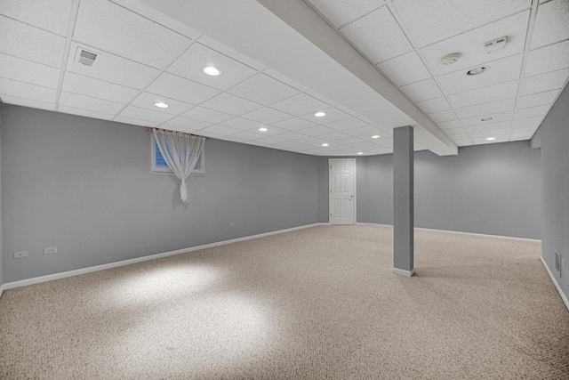9154 Arbour Walk Dr, Frankfort, IL 60423 - finished below grade area with a paneled ceiling, recessed lighting, carpet, and baseboards