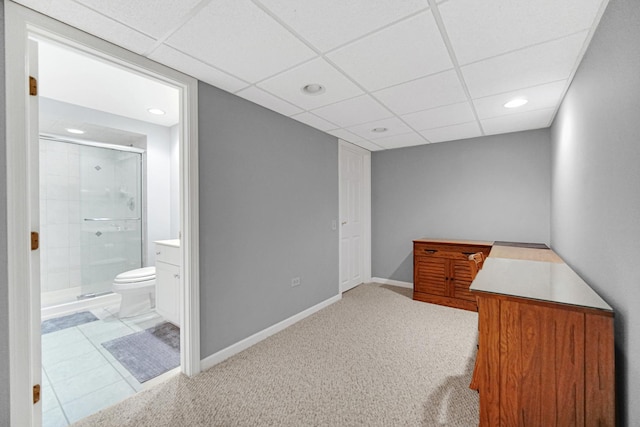 9154 Arbour Walk Dr, Frankfort, IL 60423 - unfurnished bedroom with ensuite bathroom, a paneled ceiling, recessed lighting, baseboards, and light colored carpet