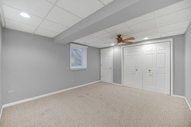 9154 Arbour Walk Dr, Frankfort, IL 60423 - unfurnished bedroom featuring a paneled ceiling, carpet flooring, baseboards, recessed lighting, and ceiling fan