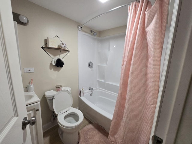 5750 W 65th St, Chicago, IL 60638 - bathroom featuring shower / bathtub combination with curtain, vanity, baseboards, and toilet
