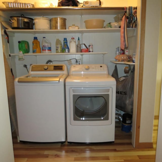 10902 E French St, Grant Park, IL 60940 - laundry room featuring light wood-style flooring, laundry area, and washing machine and dryer
