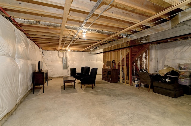 unfinished below grade area with electric panel