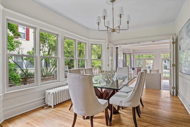 820 Lake Ave, Wilmette, IL 60091 - sunroom with radiator, crown molding, a chandelier, wood finished floors, and french doors