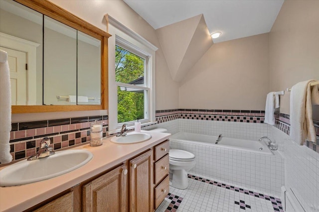 820 Lake Ave, Wilmette, IL 60091 - bathroom featuring toilet, a garden tub, tile patterned flooring, double vanity, and a baseboard heating unit