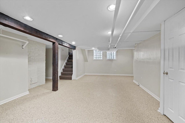 820 Lake Ave, Wilmette, IL 60091 - below grade area featuring stairway, baseboards, and recessed lighting