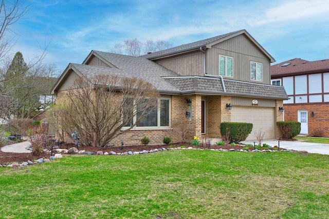 1616 N Dale Ave, Arlington Heights, IL 60004 - view of front facade with concrete driveway, a front yard, brick siding, a garage, and a shingled roof