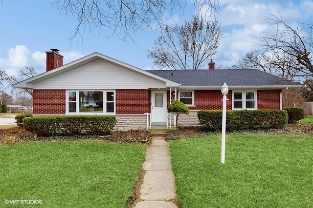 226 W Highland Dr, Chicago Heights, IL 60411 - ranch-style house with a front yard, brick siding, and a chimney