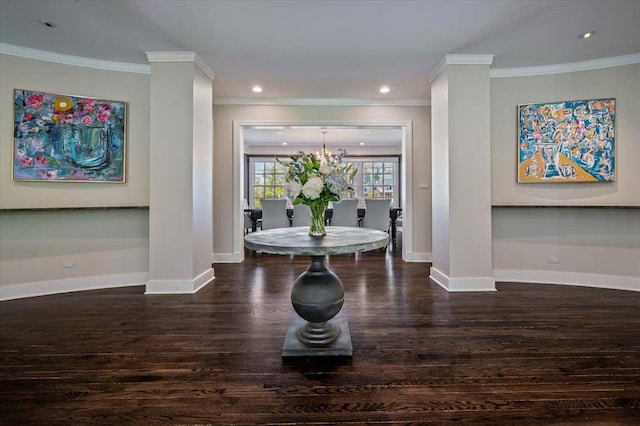 280 Old Farm Rd, Northfield, IL 60093 - dining area featuring wood finished floors, a chandelier, recessed lighting, baseboards, and crown molding