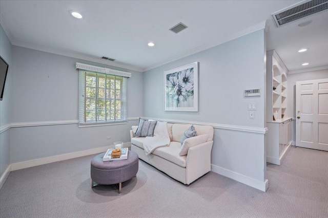 280 Old Farm Rd, Northfield, IL 60093 - living area with carpet, ornamental molding, baseboards, and recessed lighting